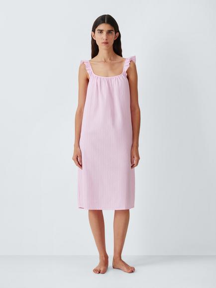 John Lewis Ladder Stripe Cotton Dobby Nightdress, Ballerina, Ballerina