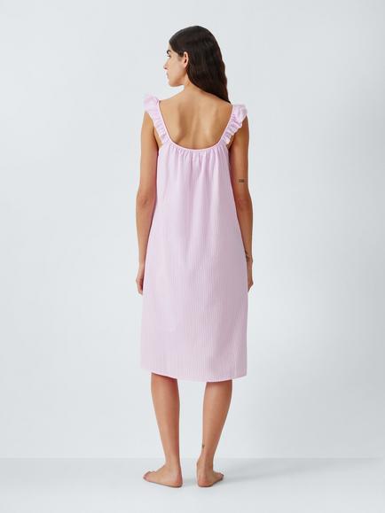 John Lewis Ladder Stripe Cotton Dobby Nightdress, Ballerina - view 2, Ballerina