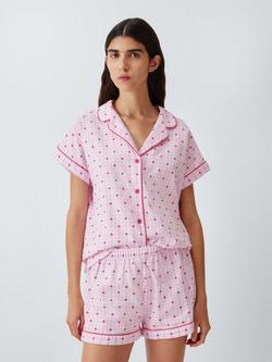 John Lewis Heart Pure Cotton Check Button Through Short Pyjama Set, Ballerina, Ballerina