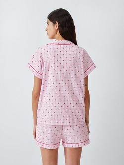 John Lewis Heart Pure Cotton Check Button Through Short Pyjama Set, Ballerina - view 2, Ballerina