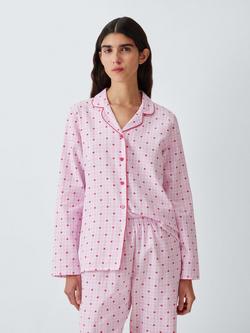 John Lewis Heart Check Pure Cotton Button Through Long Pyjama Set, Ballerina, Ballerina