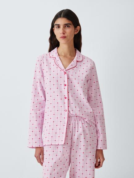 John Lewis Heart Check Pure Cotton Pyjama Set, Ballerina, Ballerina