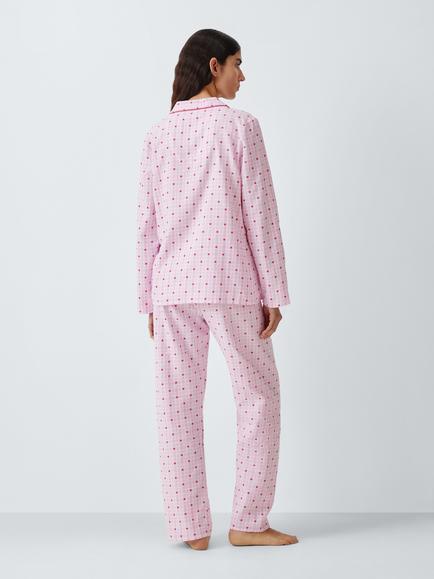 John Lewis Heart Check Pure Cotton Pyjama Set, Ballerina - view 2, Ballerina