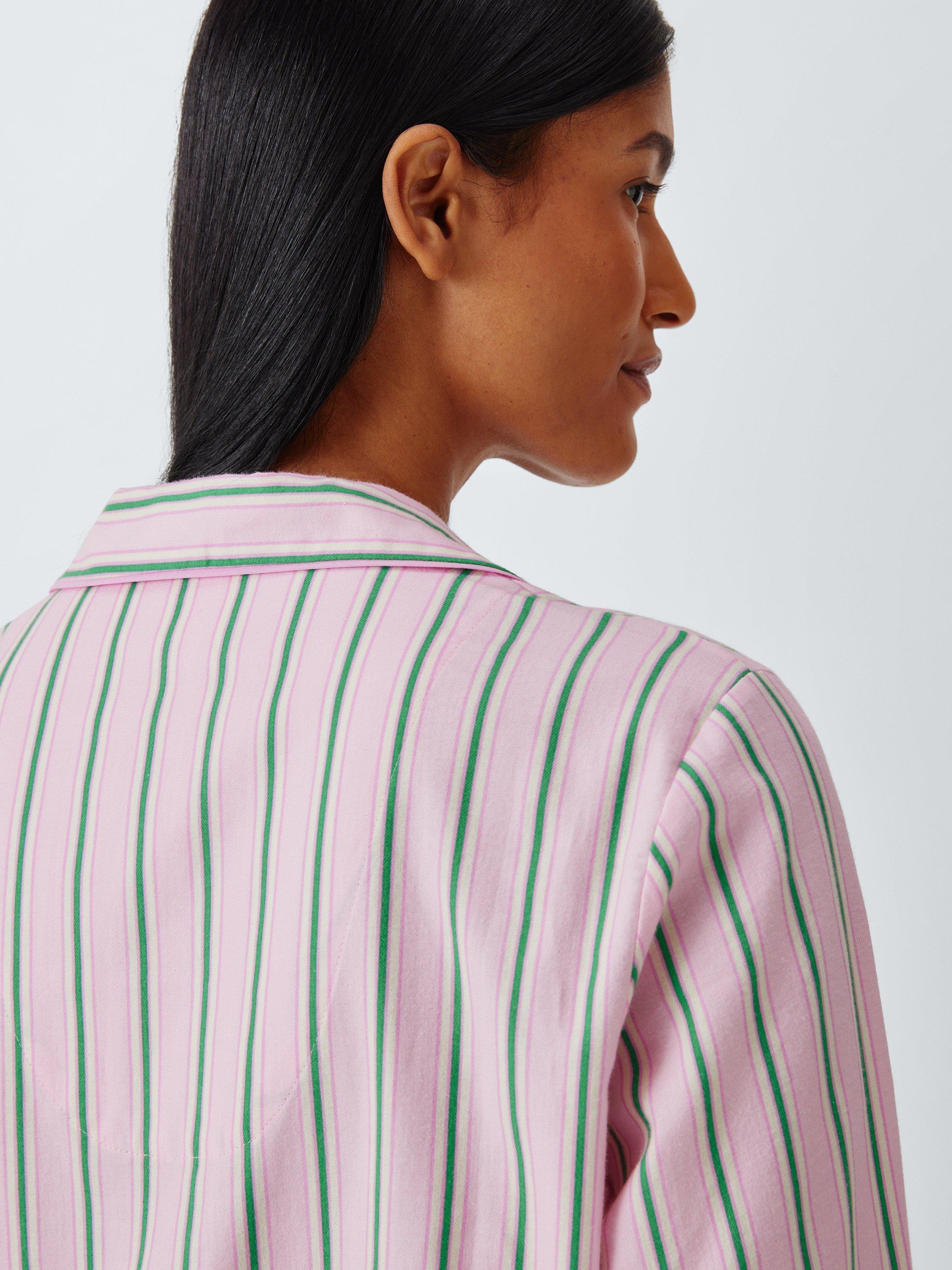 Product image 5 of 6, which shows John Lewis Stripe Button Through Long Pyjama Set, Pink/Green, 8