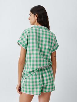 John Lewis Mix & Match Gingham Pure Cotton Ric Rac Pyjama Shorts, Pink/Green - view 2, Pink/Green