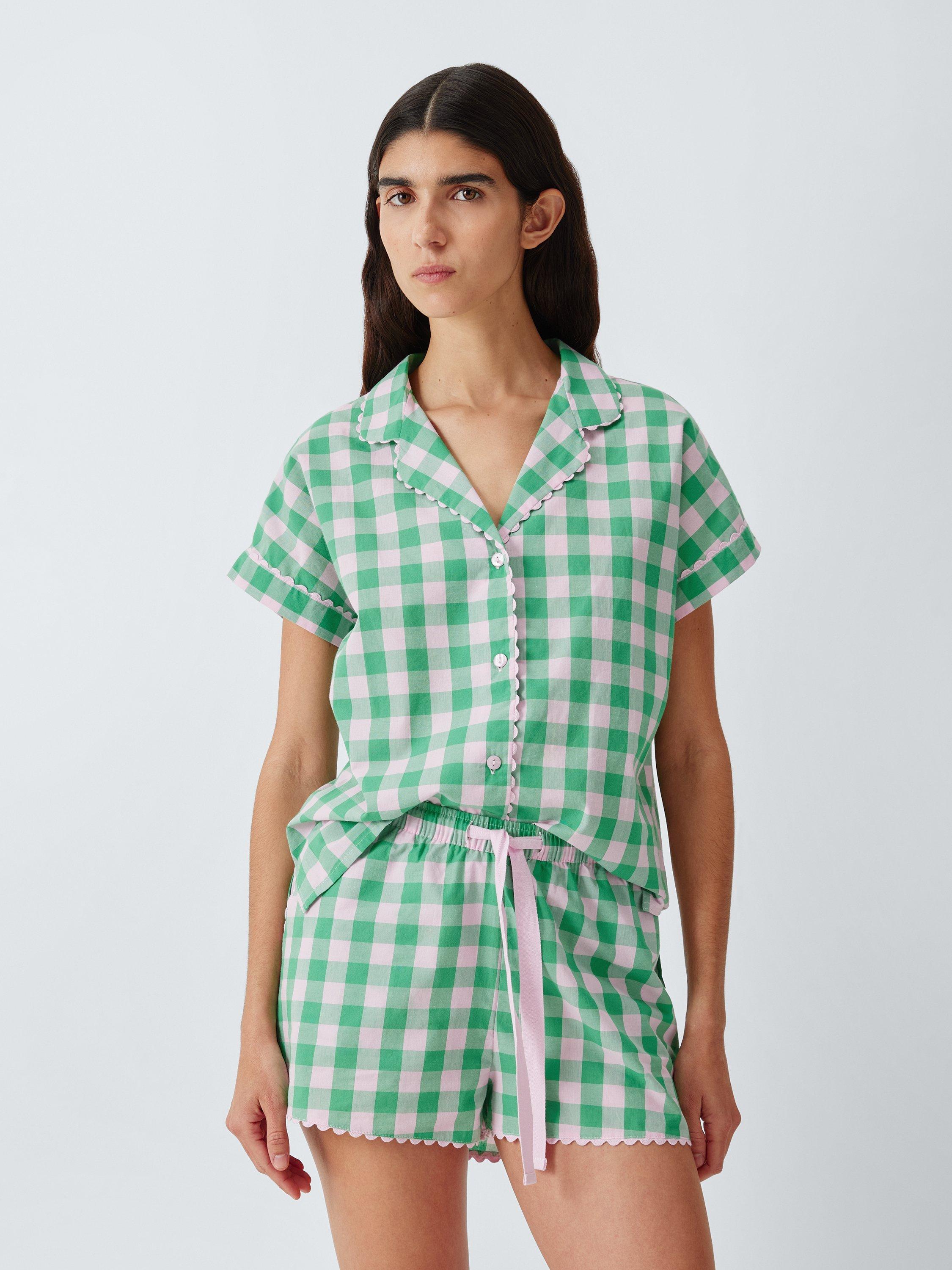 Product image 3 of 5, which shows John Lewis Gingham Ric Rac Pyjama Shorts, Pink/Green, 8