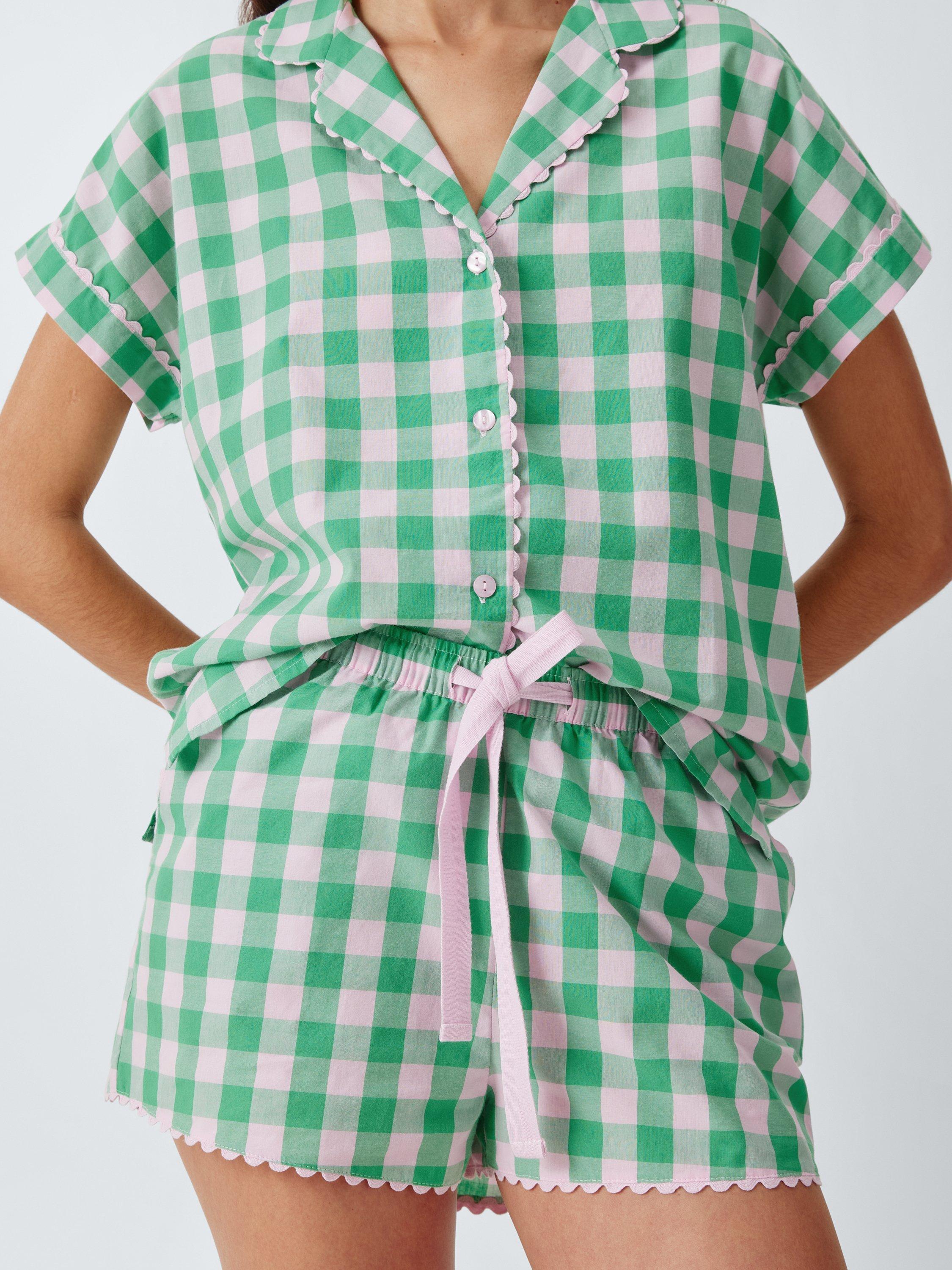 Product image 4 of 5, which shows John Lewis Gingham Ric Rac Pyjama Shorts, Pink/Green, 8