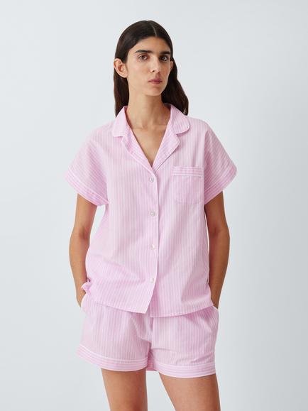 John Lewis Ladder Stripe Pyjama Shirt, Ballerina Pink