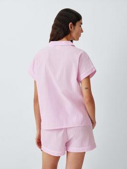 John Lewis Ladder Stripe Pyjama Shirt - view 2, Ballerina Pink