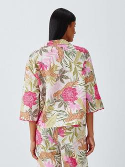 John Lewis Mix & Match Tropical Cat Pure Cotton Pyjama Shirt, White - view 2, White