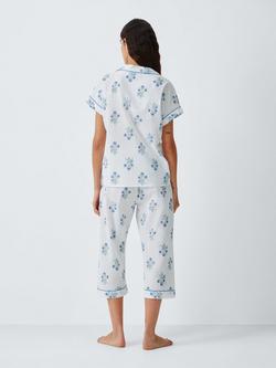 John Lewis Stamped Floral Pure Cotton Button Through Cropped Pyjama Set, White - view 2, White