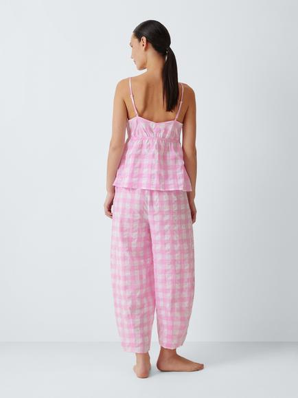John Lewis Gingham Pure Cotton Camisole Barrel Leg Pyjama Set, Pink Lavender - view 2, Pink Lavender