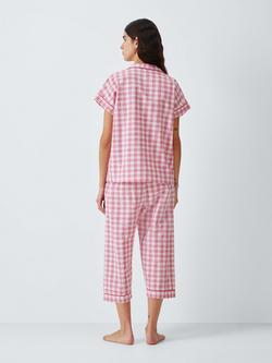 John Lewis Gingham Pure Cotton Button Through Long Pyjama Set, Rose Red - view 2, Rose Red