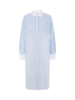 Hay Life Mixed Stripe Shirt Dress, White/Blue, White/Blue