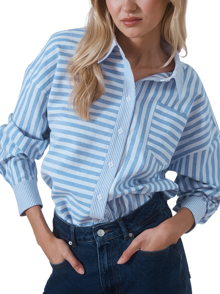 Hay Life Bailey Cotton Blend Stripe Collar Shirt, Blue White