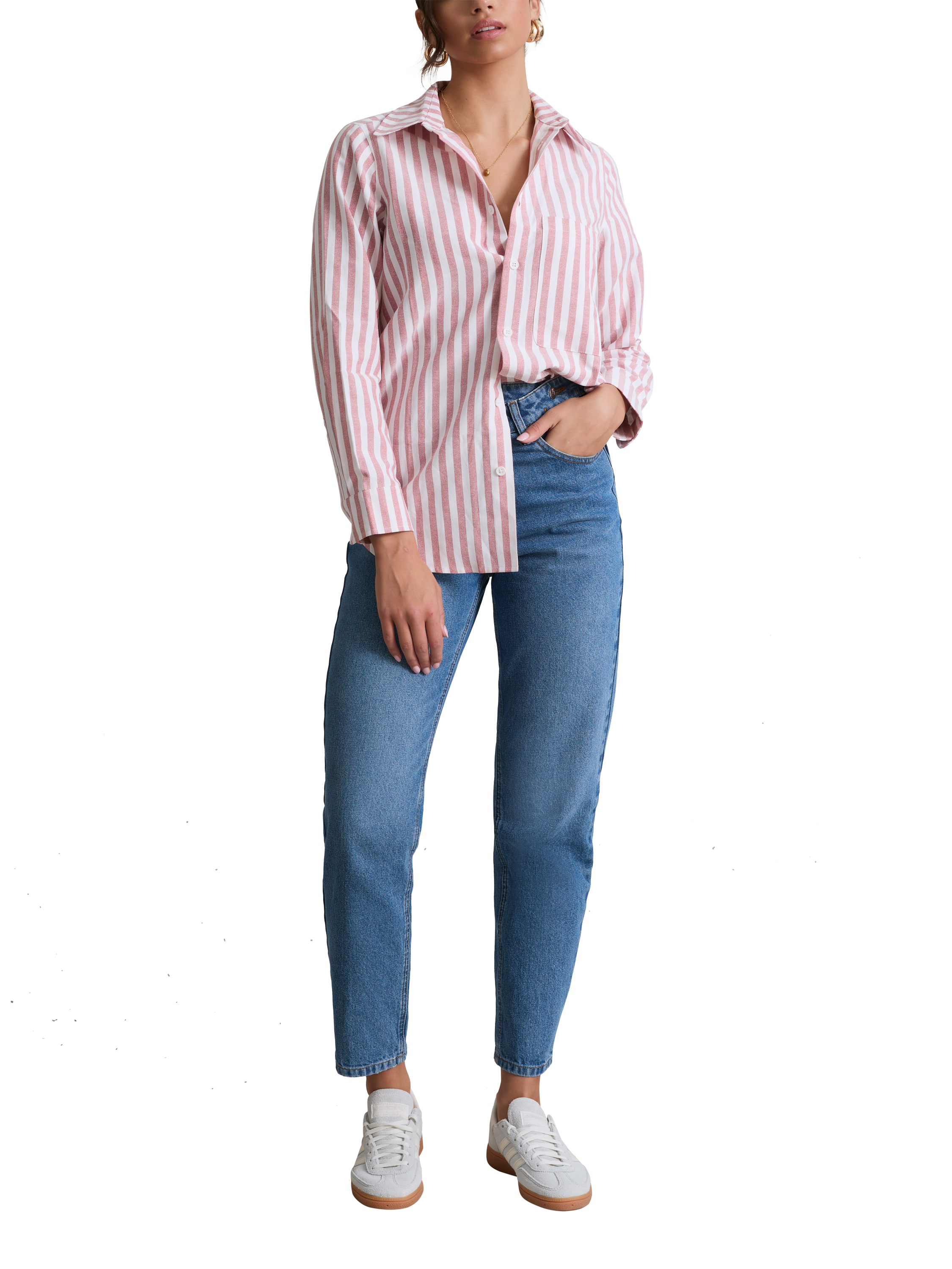 Product image 1 of 5, which shows Hay Life Yapp Stripe Shirt, White/Red, XS