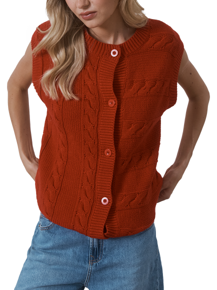 Hay Life Textured Button Vest Top, Cherry Red, Cherry Red