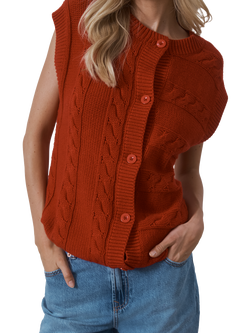 Hay Life Textured Button Vest Top, Cherry Red - view 2, Cherry Red