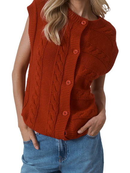 Hay Life Textured Button Vest Top, Cherry Red - view 2, Cherry Red
