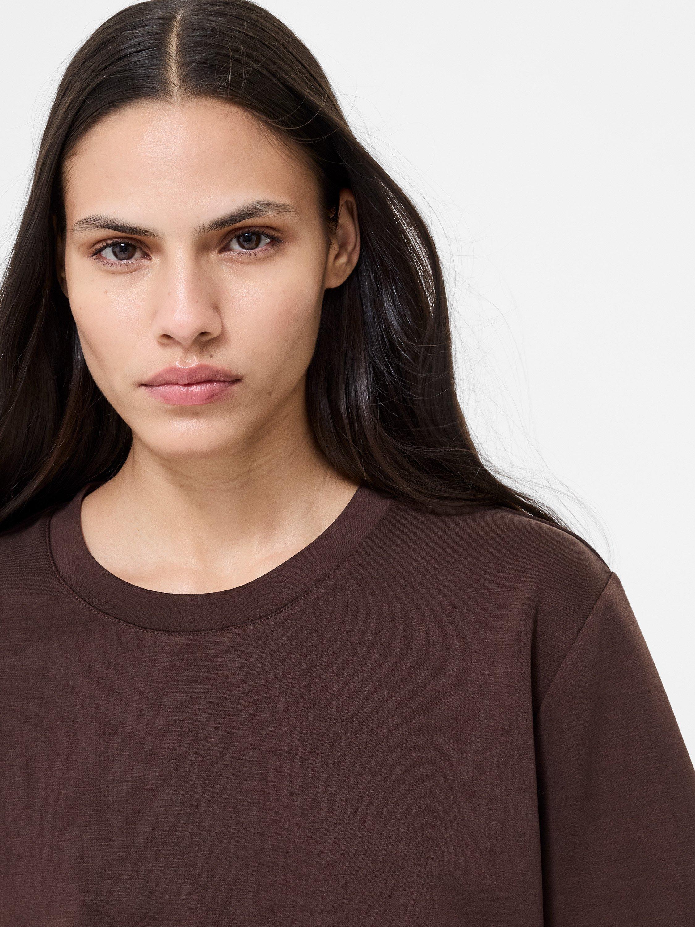 Product image 3 of 11, which shows French Connection Wren Pinched Back T-Shirt, Bitter Chocolate, XS