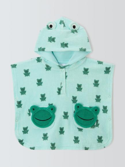 John Lewis Baby Frog Hooded Towel Poncho, Green, Green