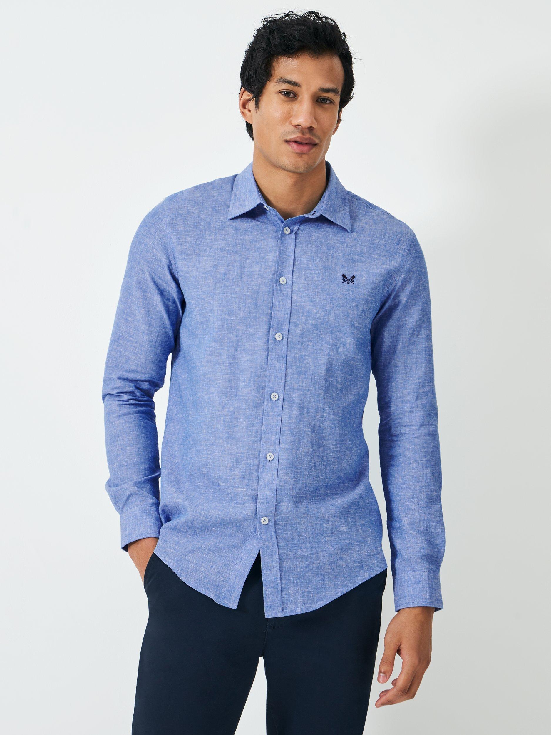 Product image 1 of 5, which shows Crew Clothing Linen Cotton Blend Shirt, Light Blue, L