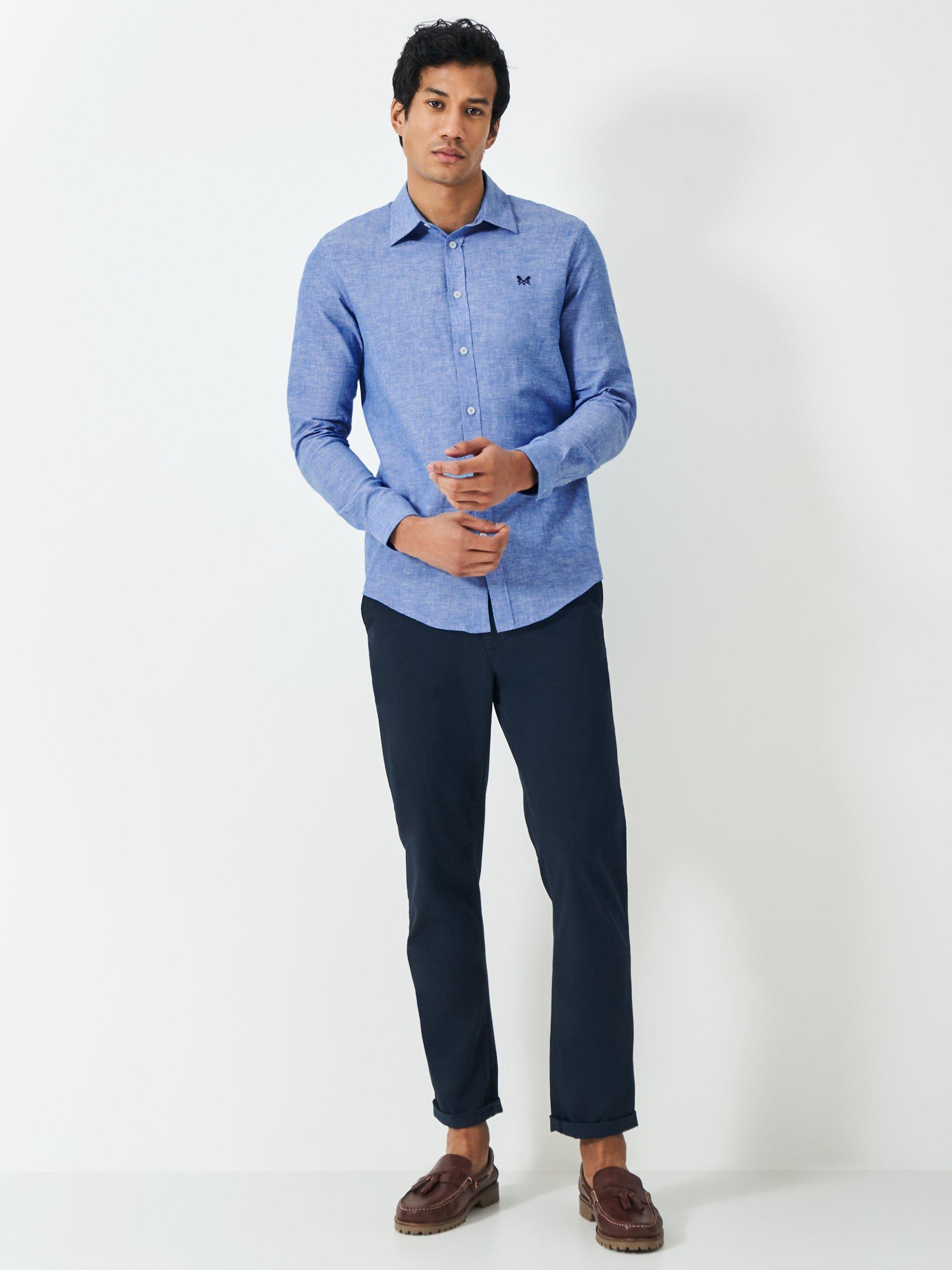 Product image 3 of 5, which shows Crew Clothing Linen Cotton Blend Shirt, Light Blue, L