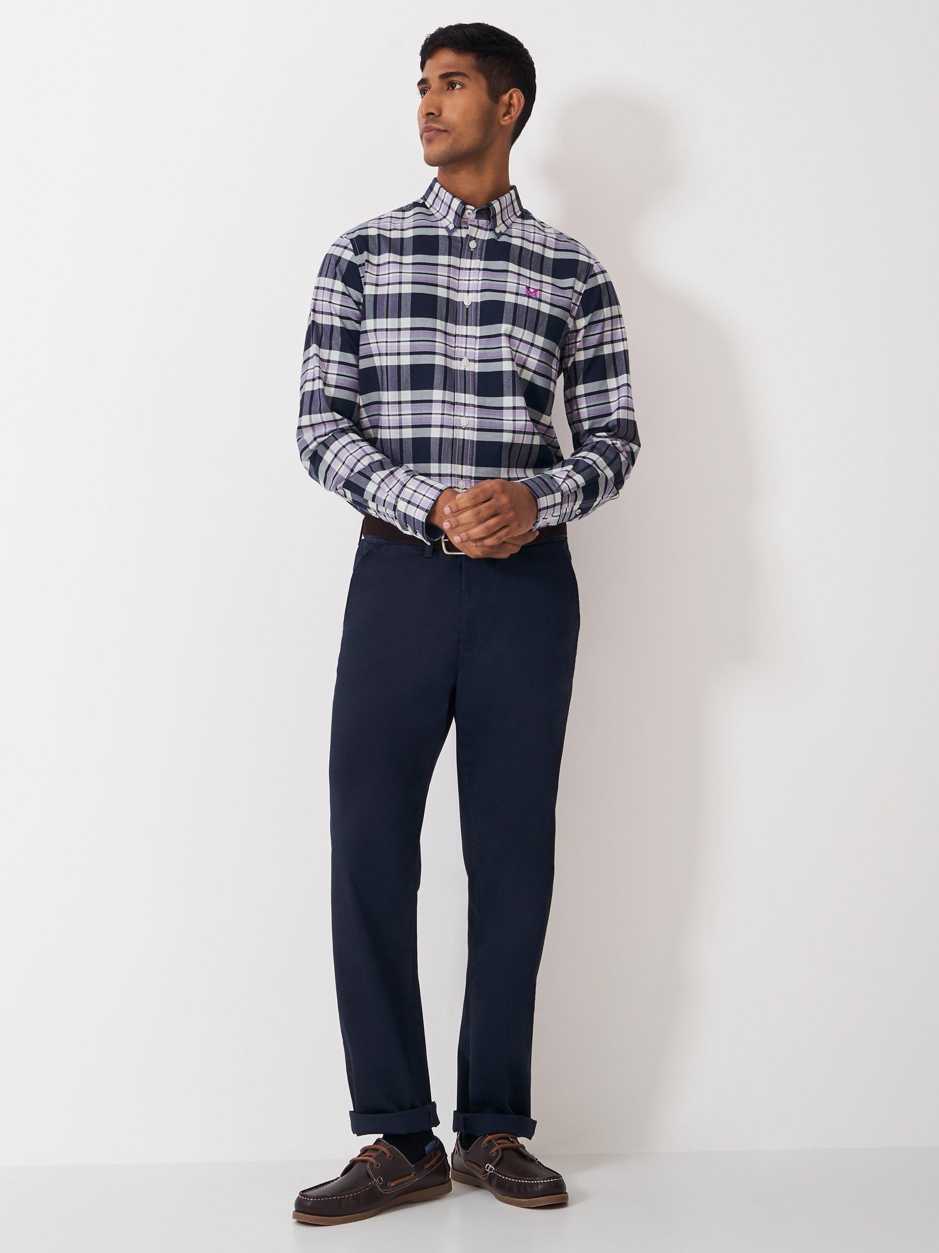 Product image 3 of 5, which shows Crew Clothing Check Cotton Button-Down Collar Shirt, Lilac, L