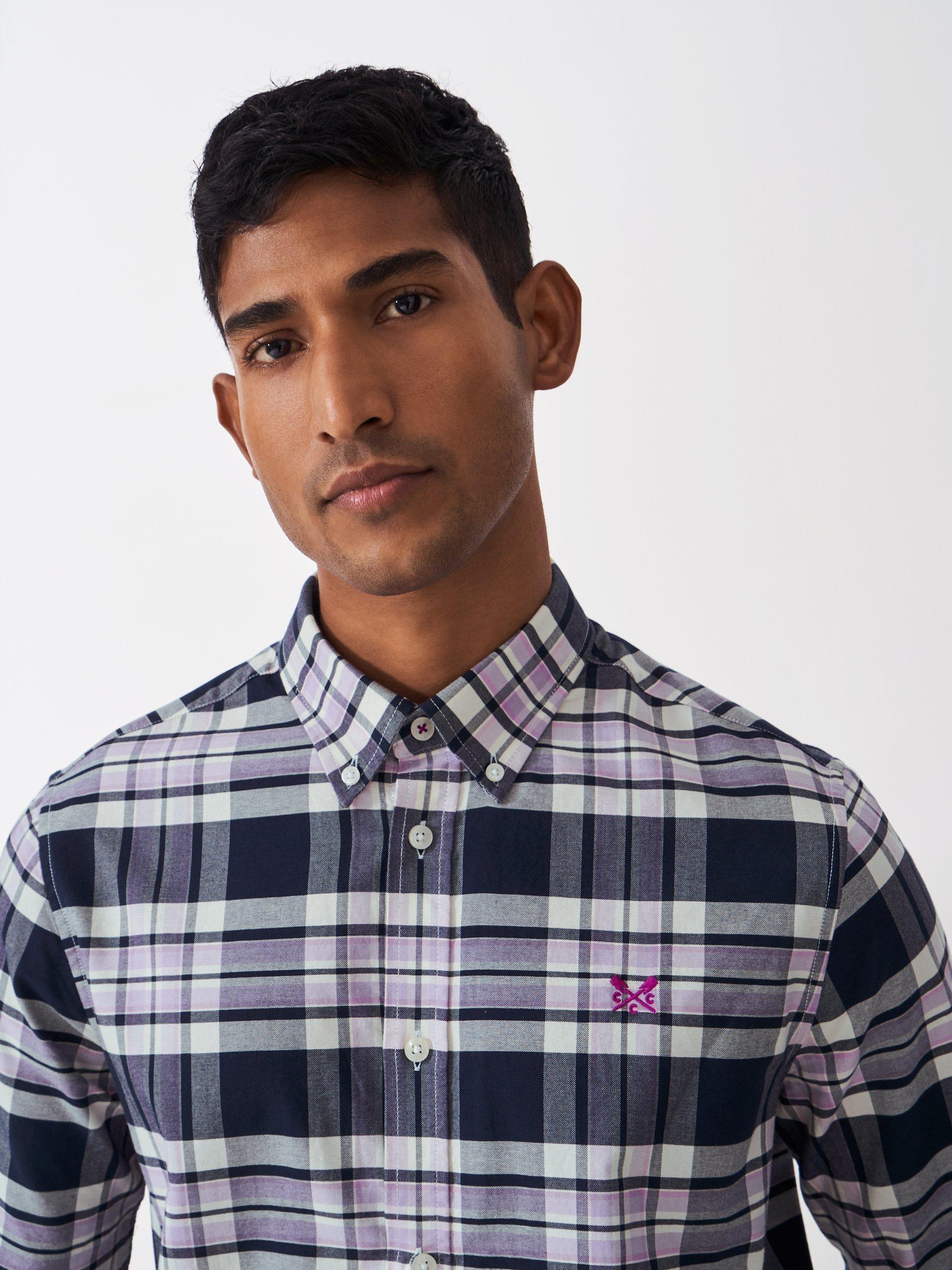 Product image 4 of 5, which shows Crew Clothing Check Cotton Button-Down Collar Shirt, Lilac, L