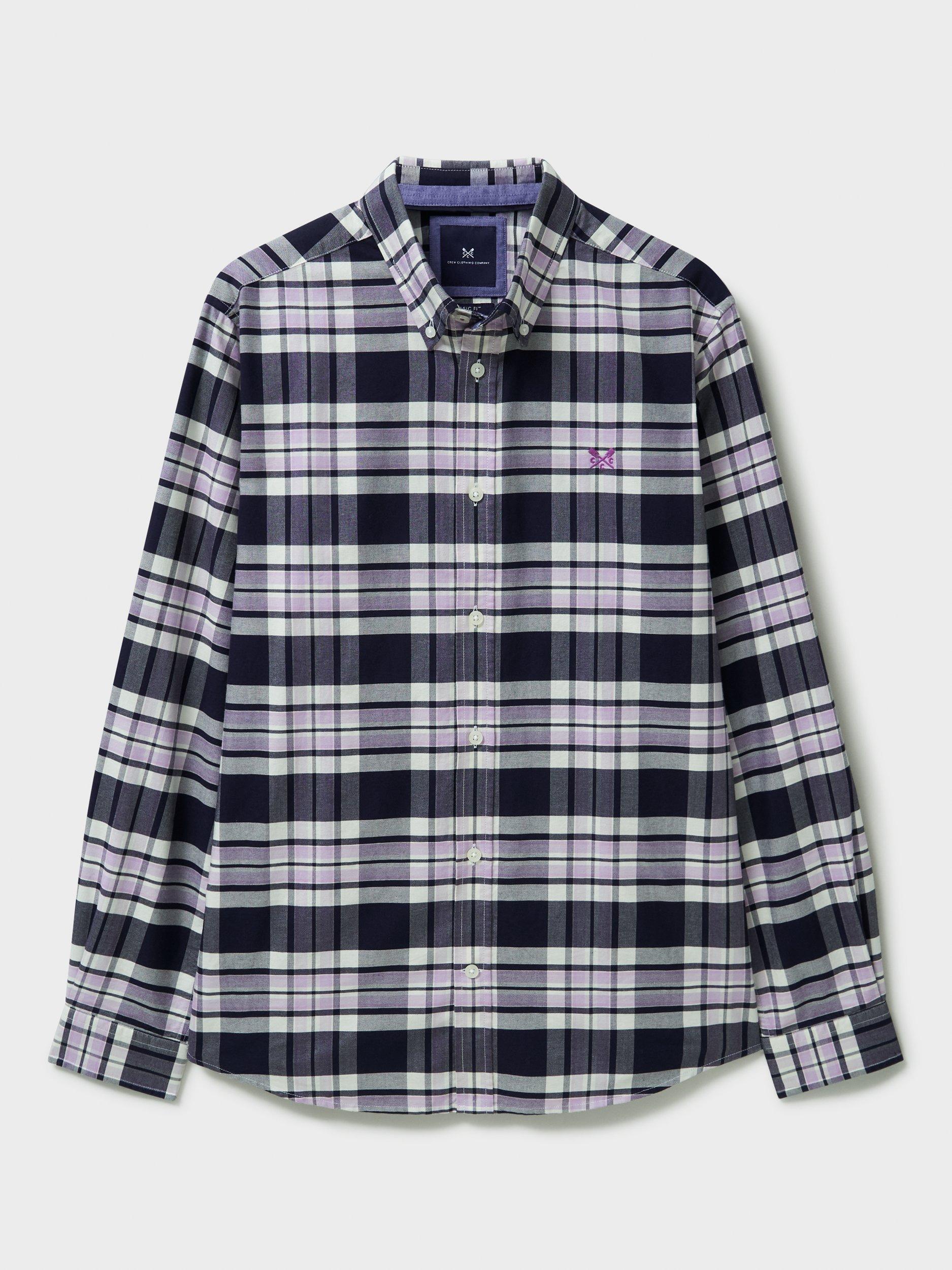 Product image 5 of 5, which shows Crew Clothing Check Cotton Button-Down Collar Shirt, Lilac, L