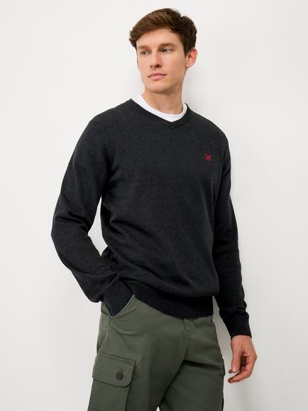 Crew Clothing Cotton Long Sleeved Jumper, Anthracite Grey