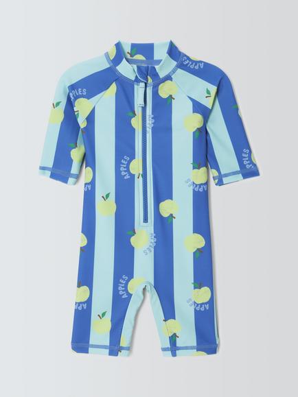 John Lewis Baby Apples Stripe Sunpro Swimsuit, Blue Multi