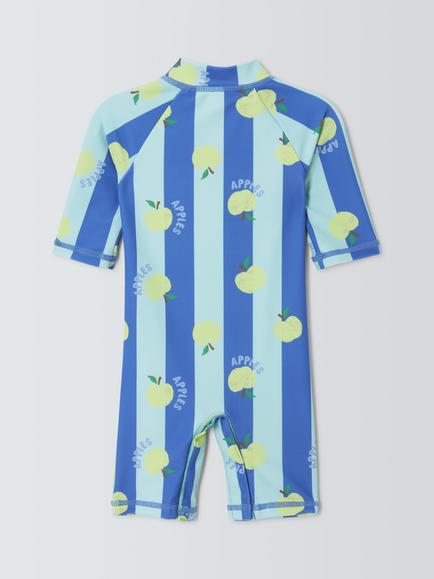 John Lewis Baby Apples Stripe Sunpro Swimsuit - view 2, Blue Multi