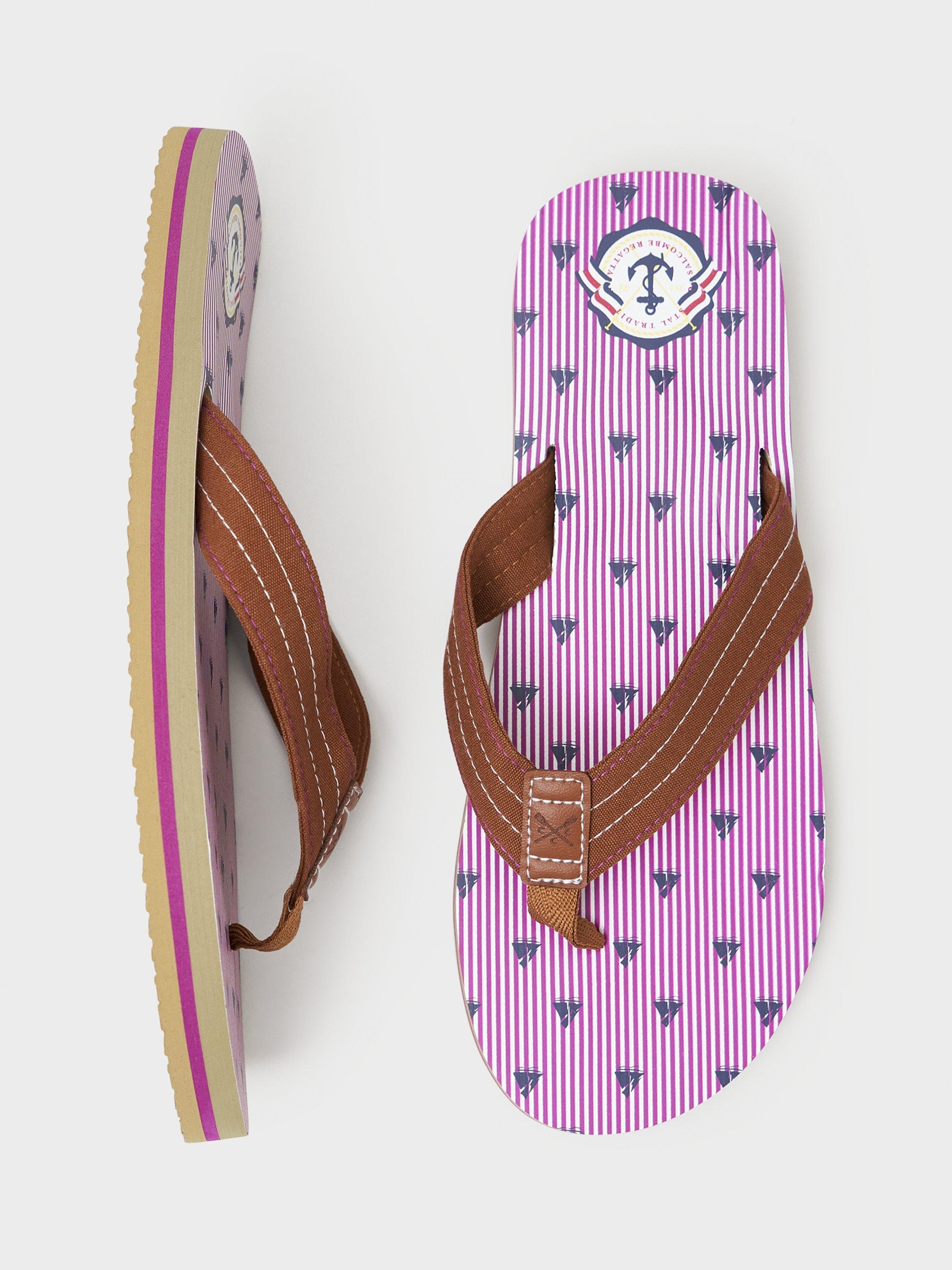 Product image 2 of 4, which shows Crew Clothing Boat Print Flip Flops, Mid Red, L