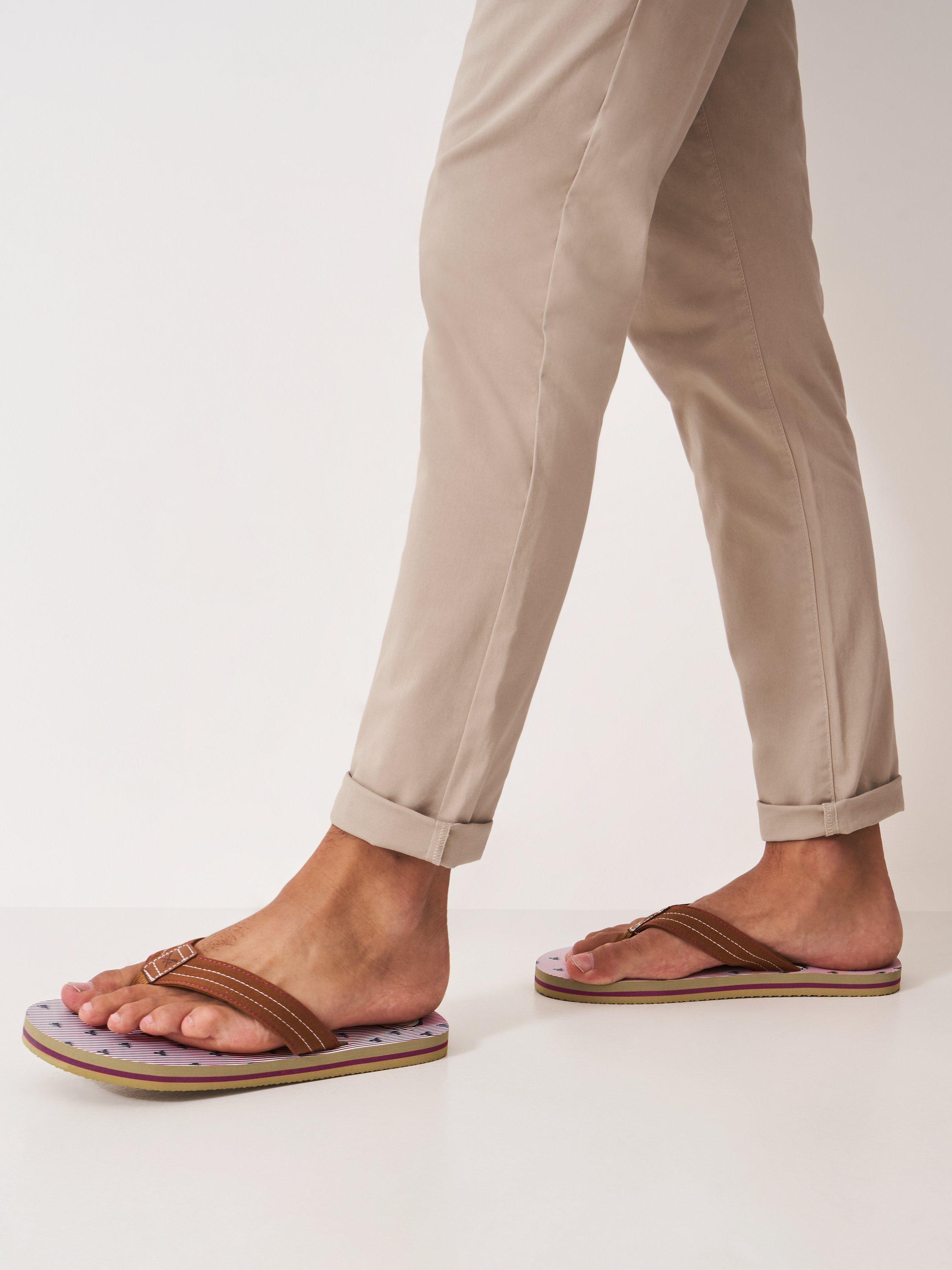 Product image 3 of 4, which shows Crew Clothing Boat Print Flip Flops, Mid Red, L