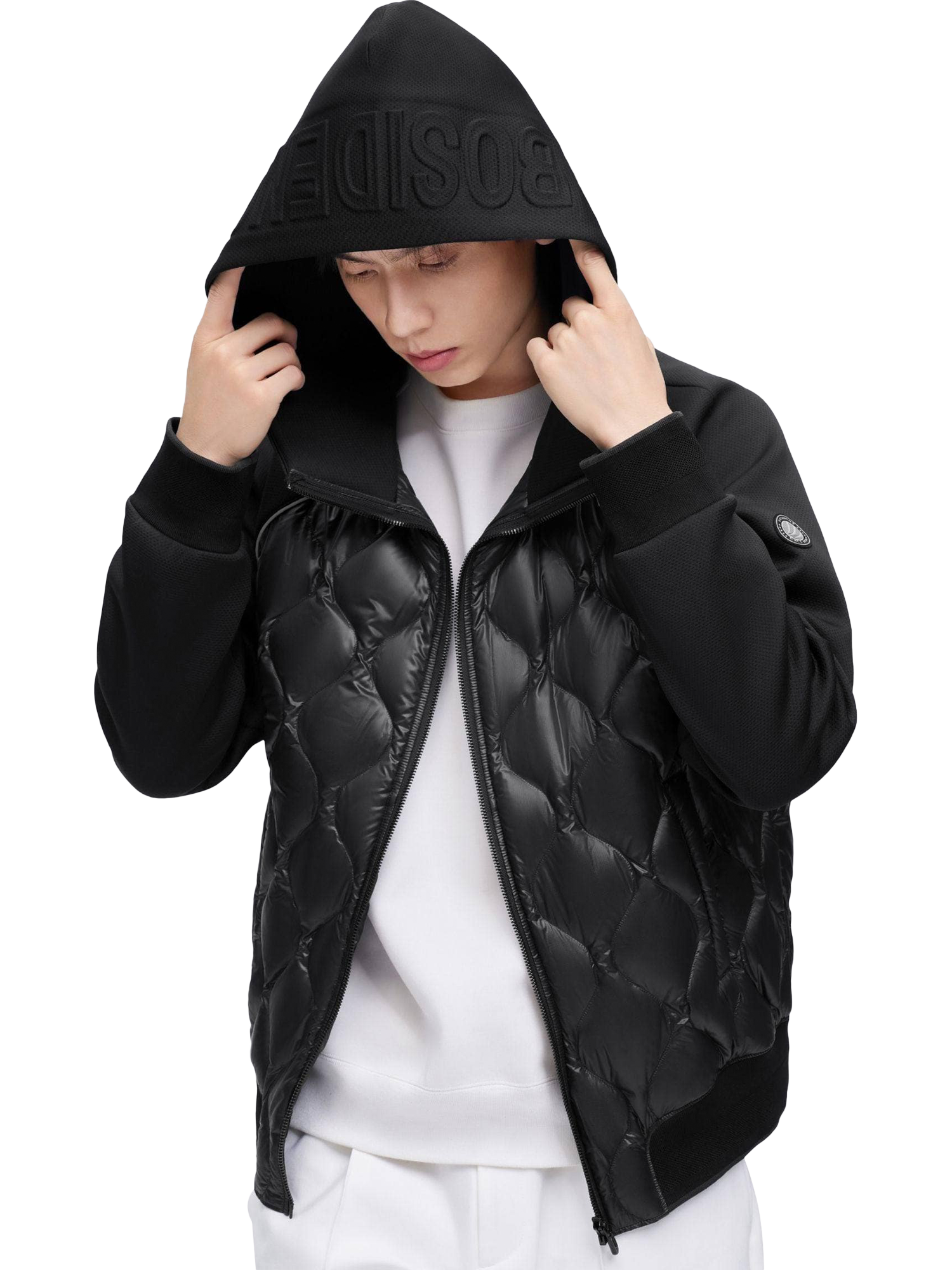 Product image 8 of 9, which shows Bosideng Hero Goose Down Quilted Hoodie, Black, 4