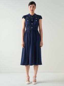 L.K.Bennett Paige Cutwork Midi Dress, Navy, Navy