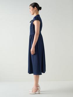 L.K.Bennett Paige Cutwork Midi Dress, Navy - view 2, Navy