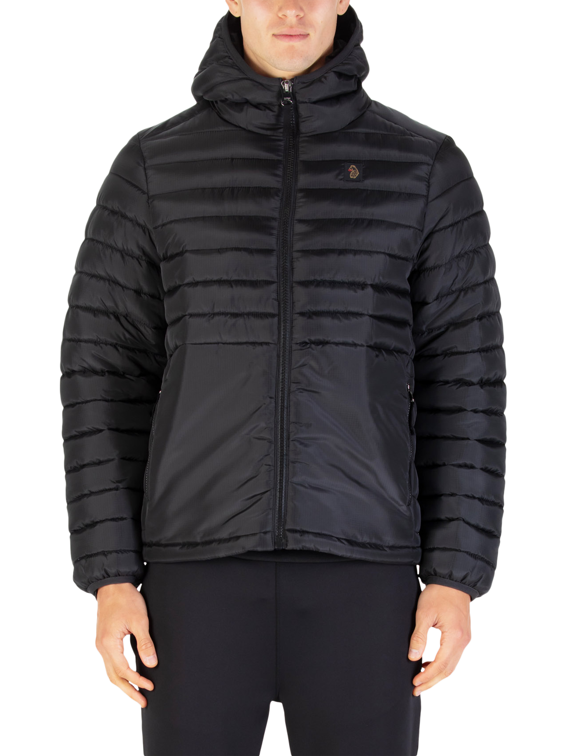 Product image 1 of 8, which shows LUKE 1977 Hooded Quilted Jacket, Black, S