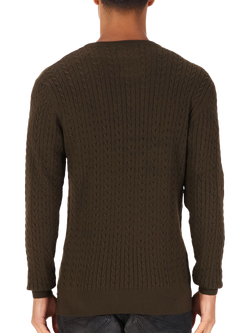 LUKE 1977 The Hamptons Cotton Blend Cable Knit Jumper, Dark Green - view 2, Dark Green