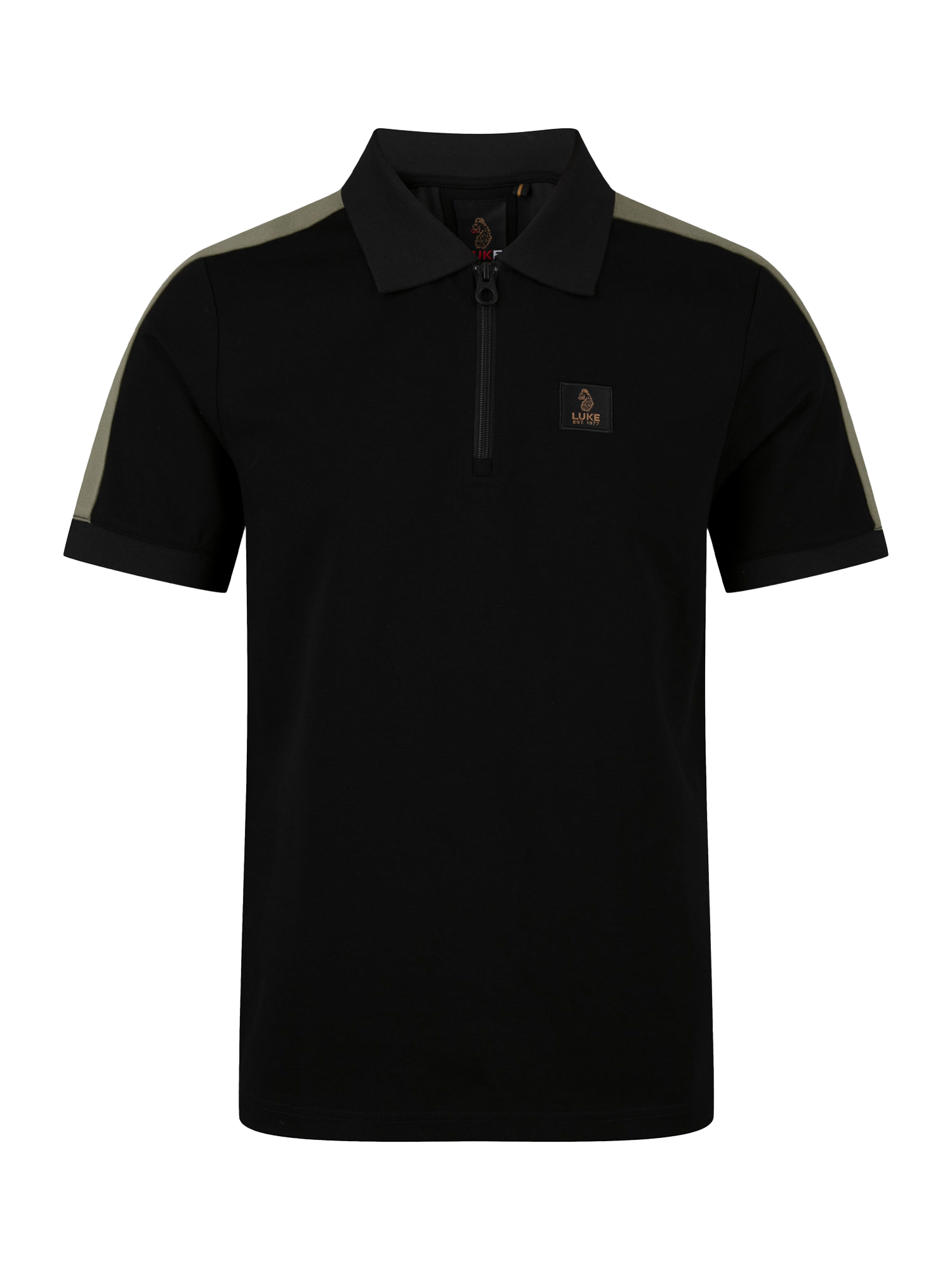 Product image 1 of 7, which shows LUKE 1977 Caltech 1000 Half Zip Cotton Blend Polo Shirt, Black Clover, S