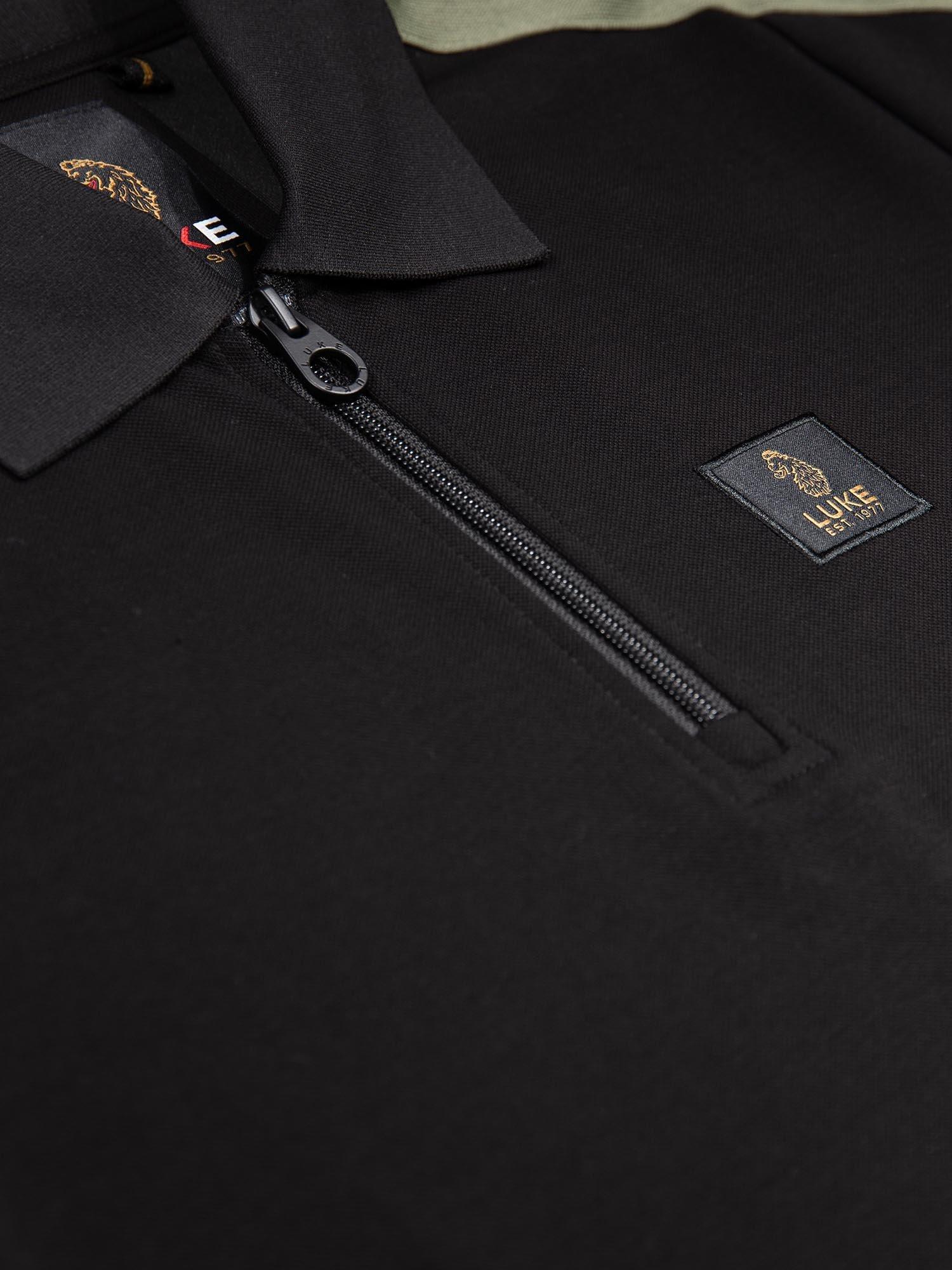 Product image 6 of 7, which shows LUKE 1977 Caltech 1000 Half Zip Cotton Blend Polo Shirt, Black Clover, S
