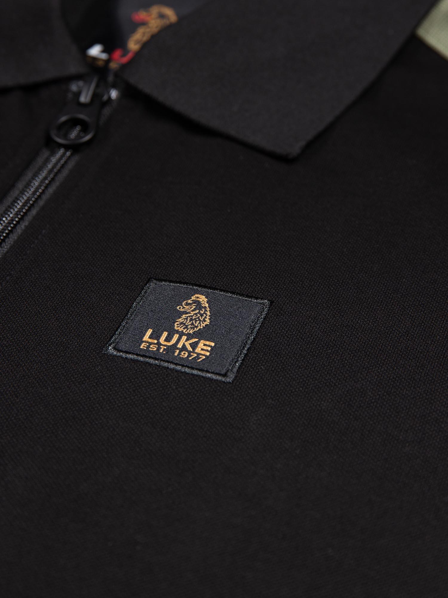 Product image 7 of 7, which shows LUKE 1977 Caltech 1000 Half Zip Cotton Blend Polo Shirt, Black Clover, S