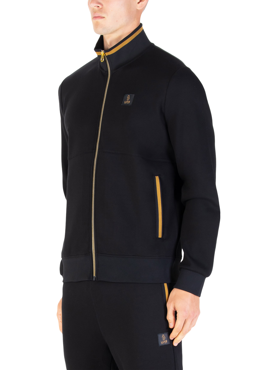 Product image 1 of 7, which shows LUKE 1977 Makati Funnel Neck Zip Through Sweatshirt, Black/Gold, S