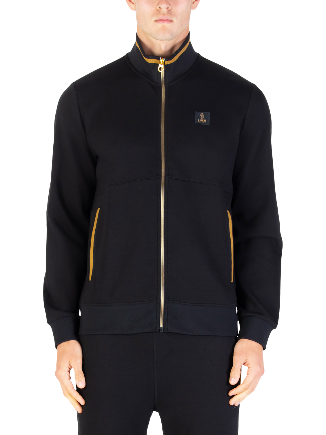 Product image 3 of 7, which shows LUKE 1977 Makati Funnel Neck Zip Through Sweatshirt, Black/Gold, S