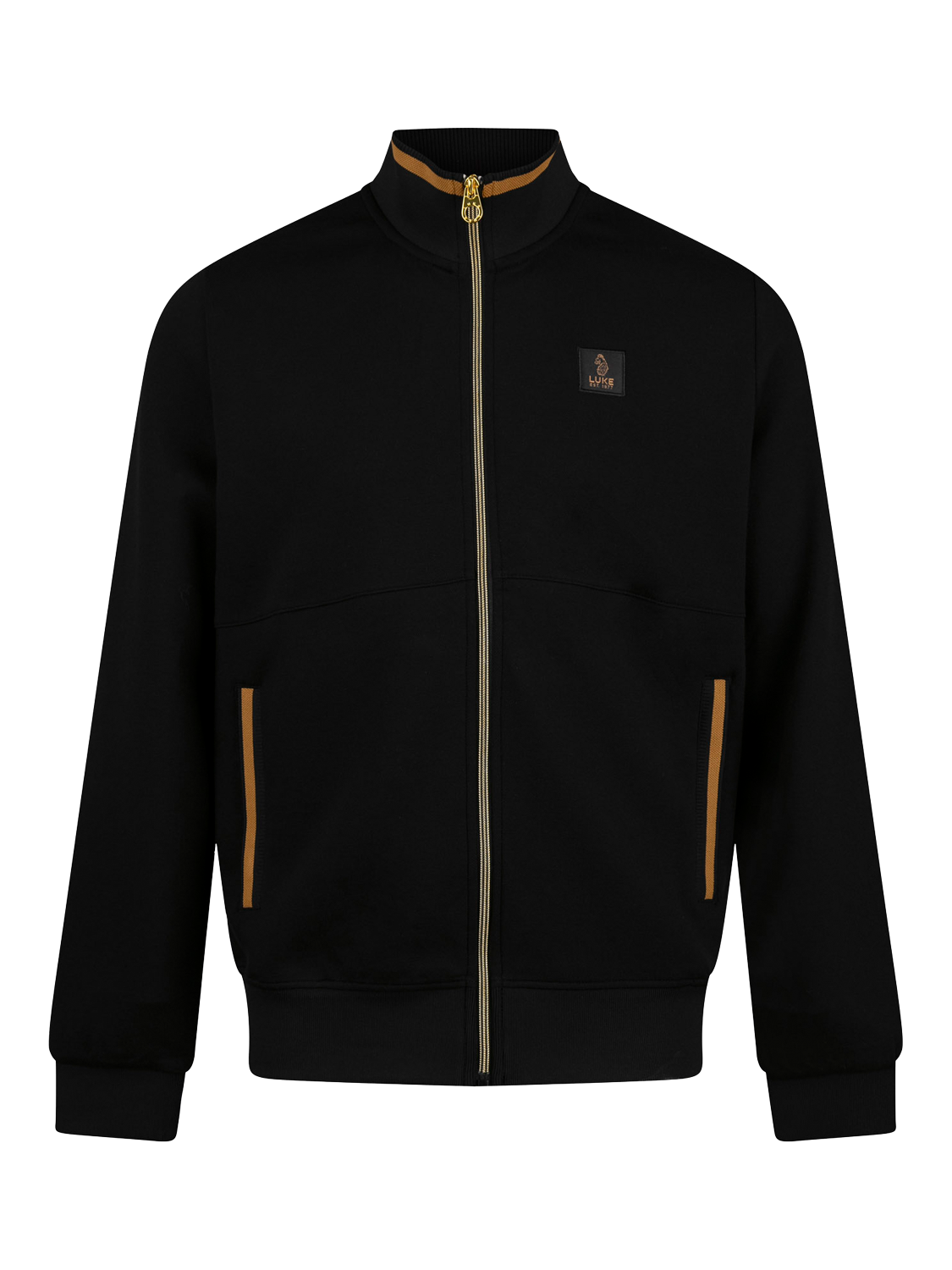 Product image 4 of 7, which shows LUKE 1977 Makati Funnel Neck Zip Through Sweatshirt, Black/Gold, S