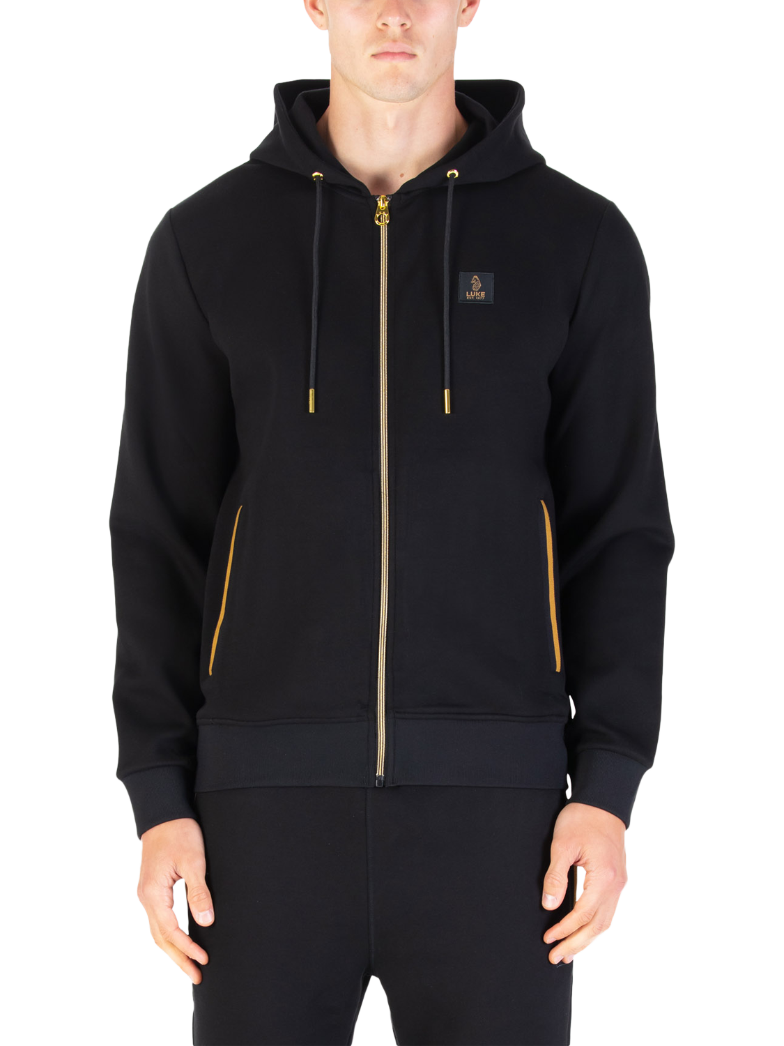Product image 3 of 8, which shows LUKE 1977 Makati Zip Through Hoodie, Black/Gold, S