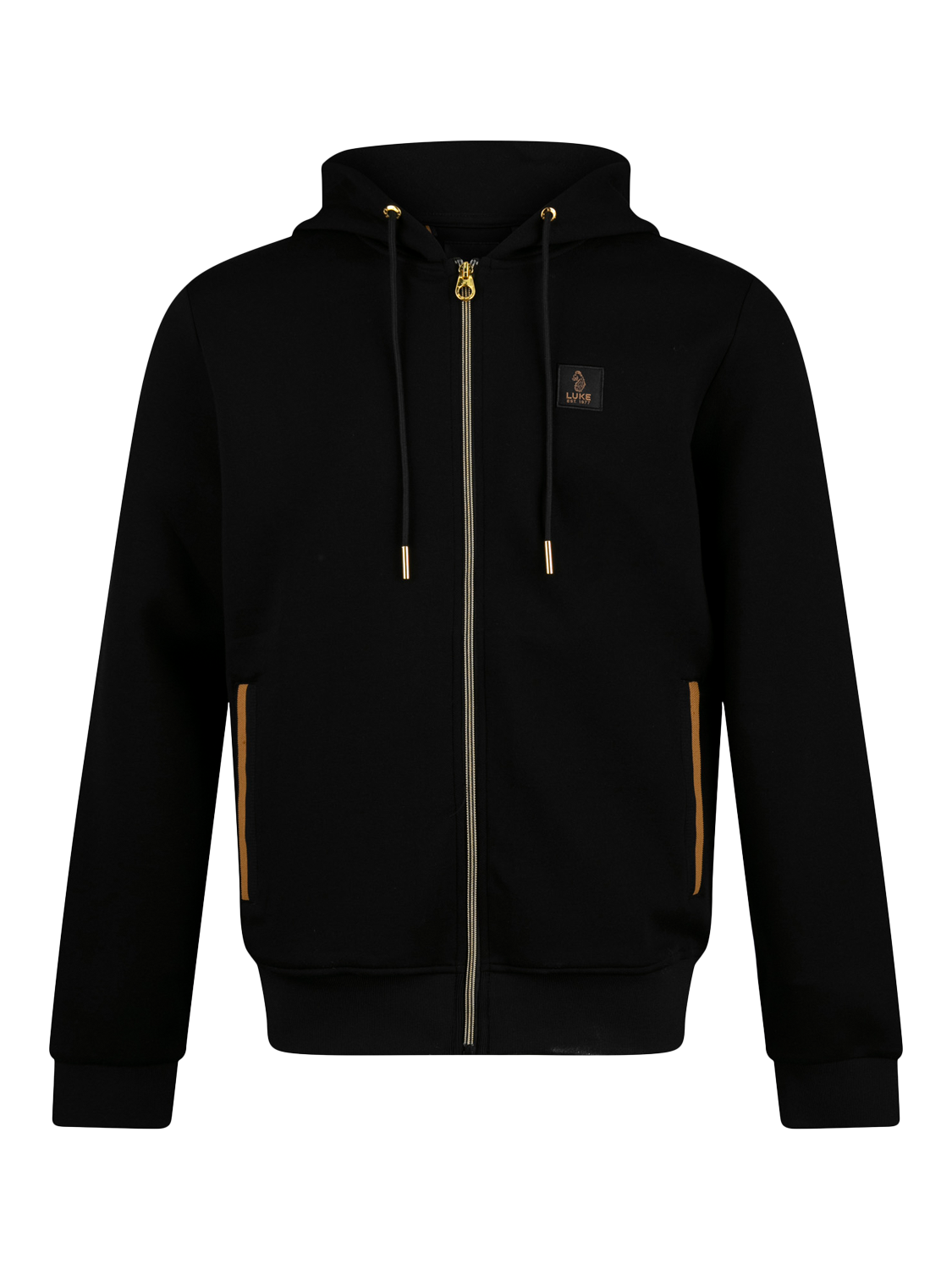 Product image 4 of 8, which shows LUKE 1977 Makati Zip Through Hoodie, Black/Gold, S