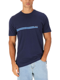 LUKE 1977 Cotton Regular Fit Short Sleeve Block Stripe T-Shirt, Navy