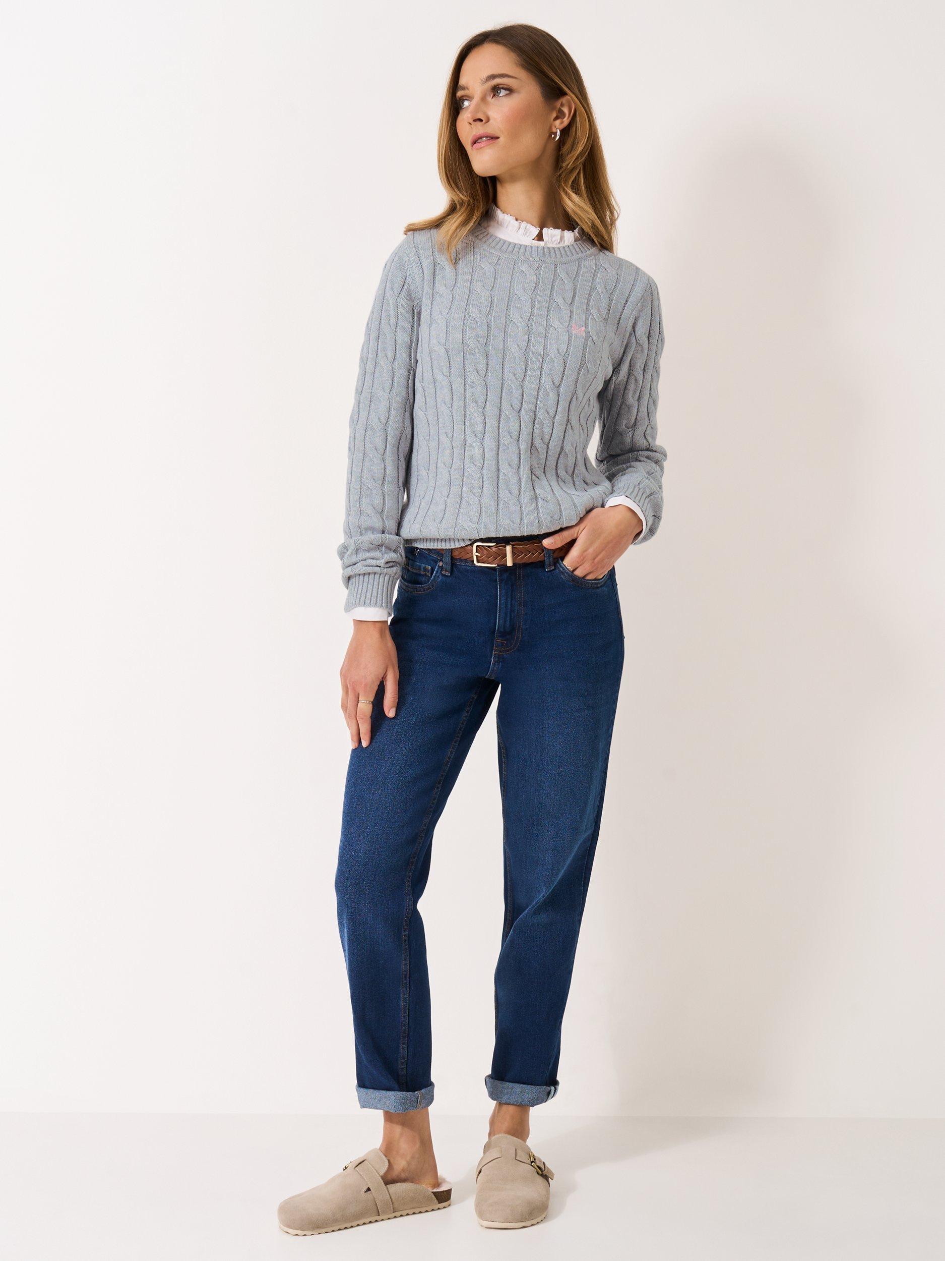 Product image 3 of 5, which shows Crew Clothing Crew Neck Cable Knit Jumper, Anthracite Grey, 10